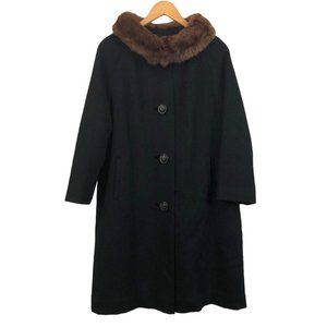 SOLD Vintage 60s Retro Glam Black Soft Wool And Fur Collar Coat S/M